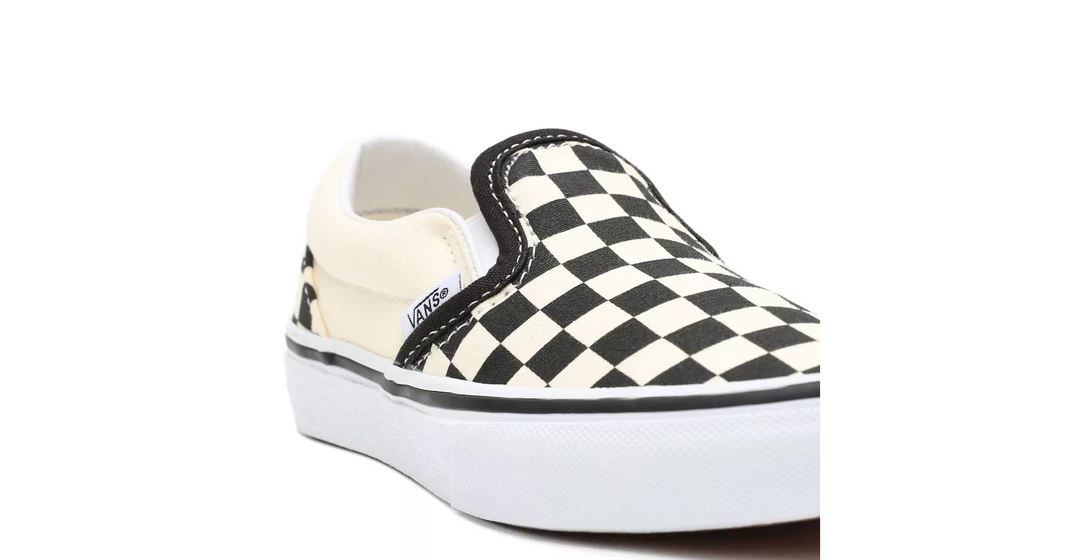 Vans Kid's Checkerboard Classis Slip On Shoes - Black / White