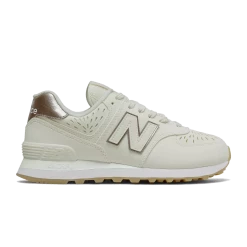 New Balance Women's 574 Shoes - Sea Salt / Light Gold Metallic