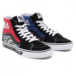 Vans Unisex Korean Typo SK8 Hi Shoes - Red / Blue / Black