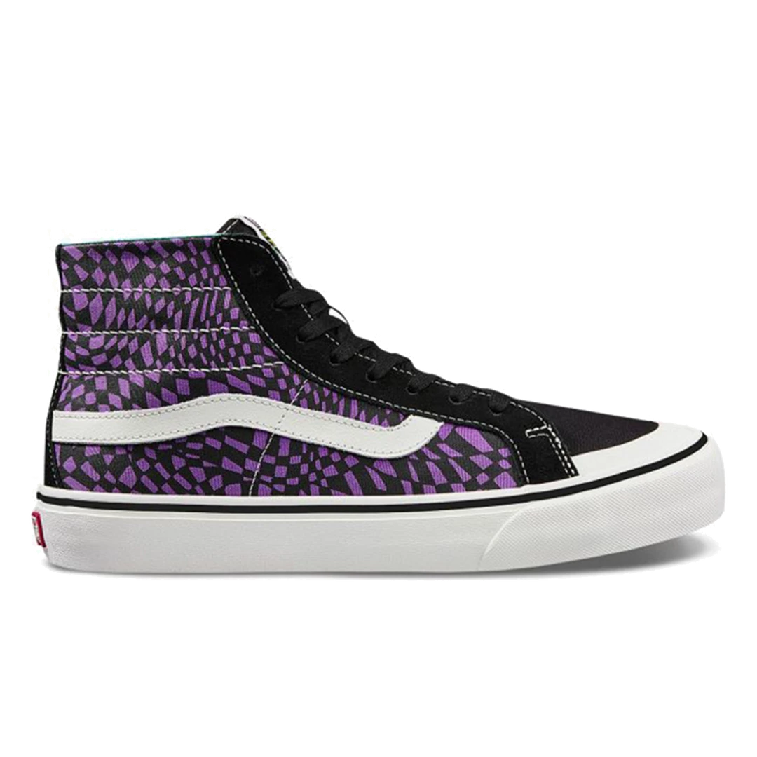 Vans Unisex Sk8 Hi Decon Warped Checkerboard Shoes - Black / Purple / White