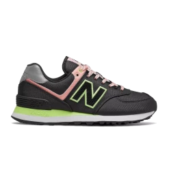 New Balance Women's 574 Shoes - Black / Pink / Lime Green